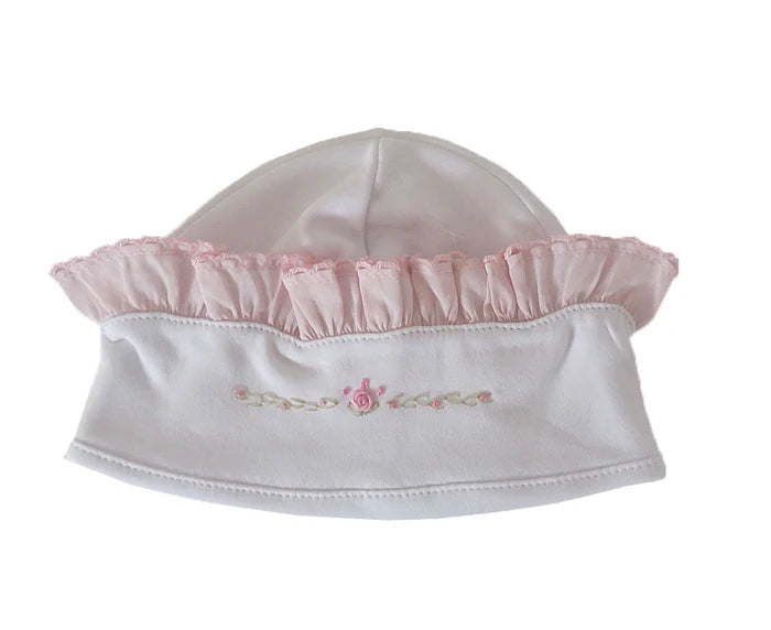 Baby Threads Girls Emb. Rose Hat w/ Ruffle-White