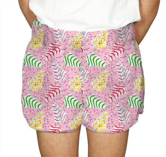 Azarhia Confetti Christmas Trees Fuzzy Shorts