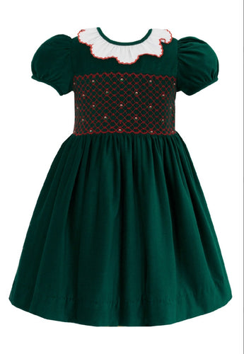 Anavini Green Corduroy Smocked Dress