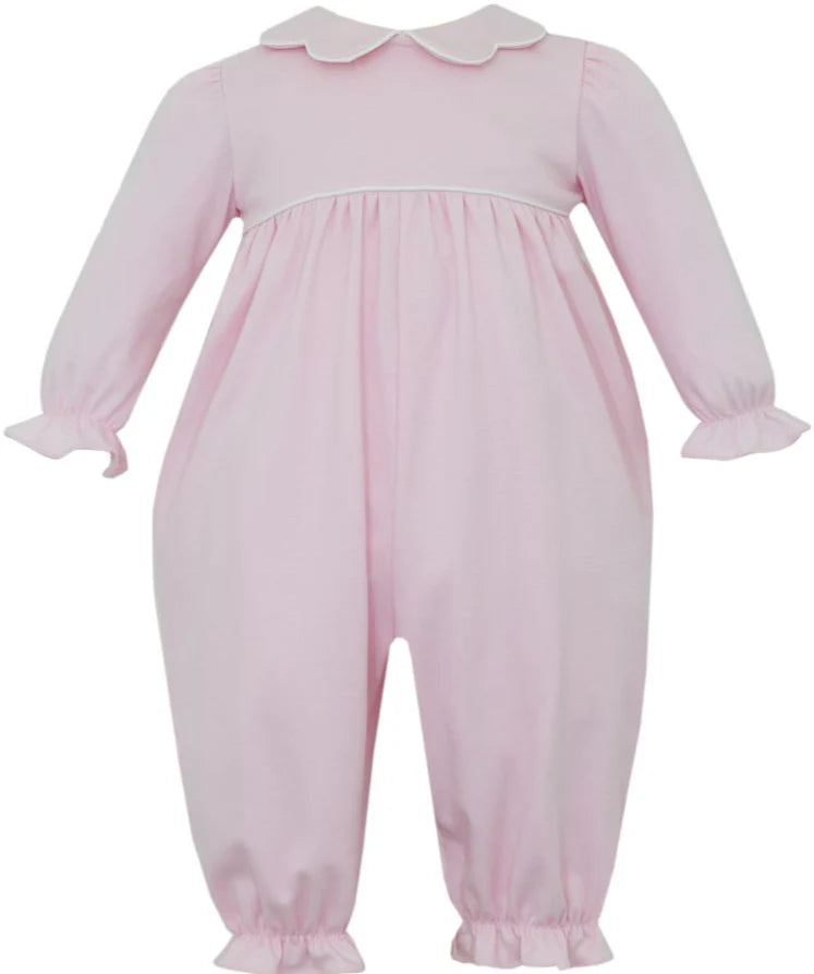 Petit Bebe Pink Knit Romper w/ Scalloped Collar