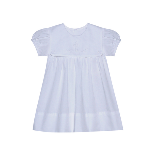 Baby Sen Ellis Cross Dress-White w/ Ecru Stitching