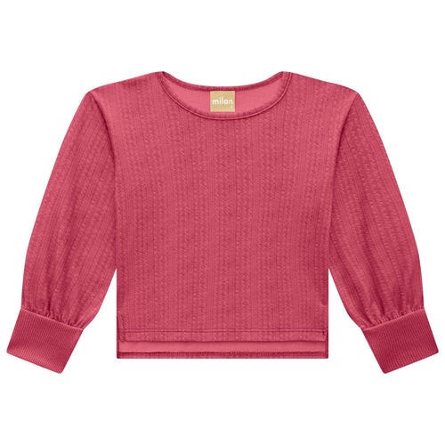 Milon Cropped L/S Ribbed Tee-Red Coral
