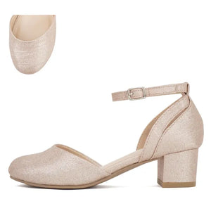 Soda Closed Toe Sandal Heel-Rose Gold Glitter