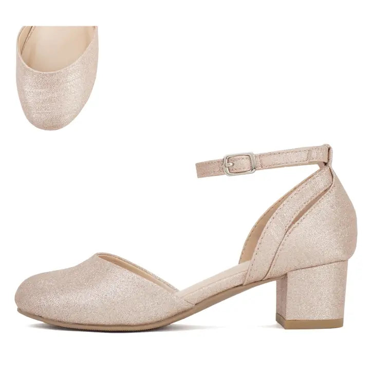 Soda Closed Toe Sandal Heel-Rose Gold Glitter