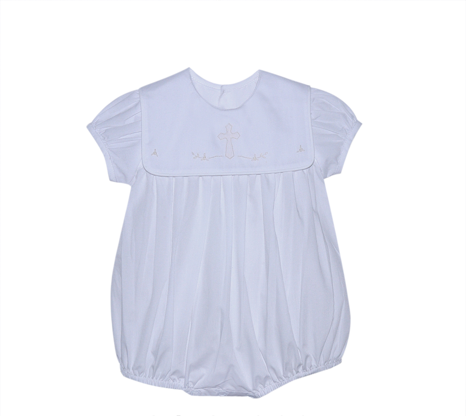 Baby Sen Ellis Cross Girl Bubble-White w/ Ecru Stitching