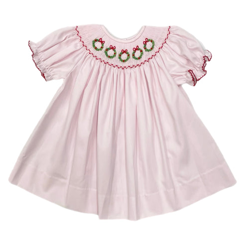 Lulu Bebe Pink Wreath Smocked Bishop