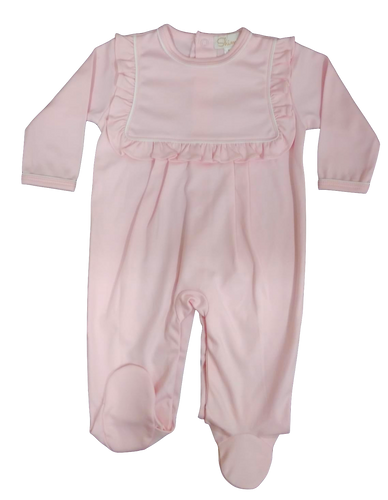 Shimoa Pink Knit Footie w/ Piping & Ruffle Yoke