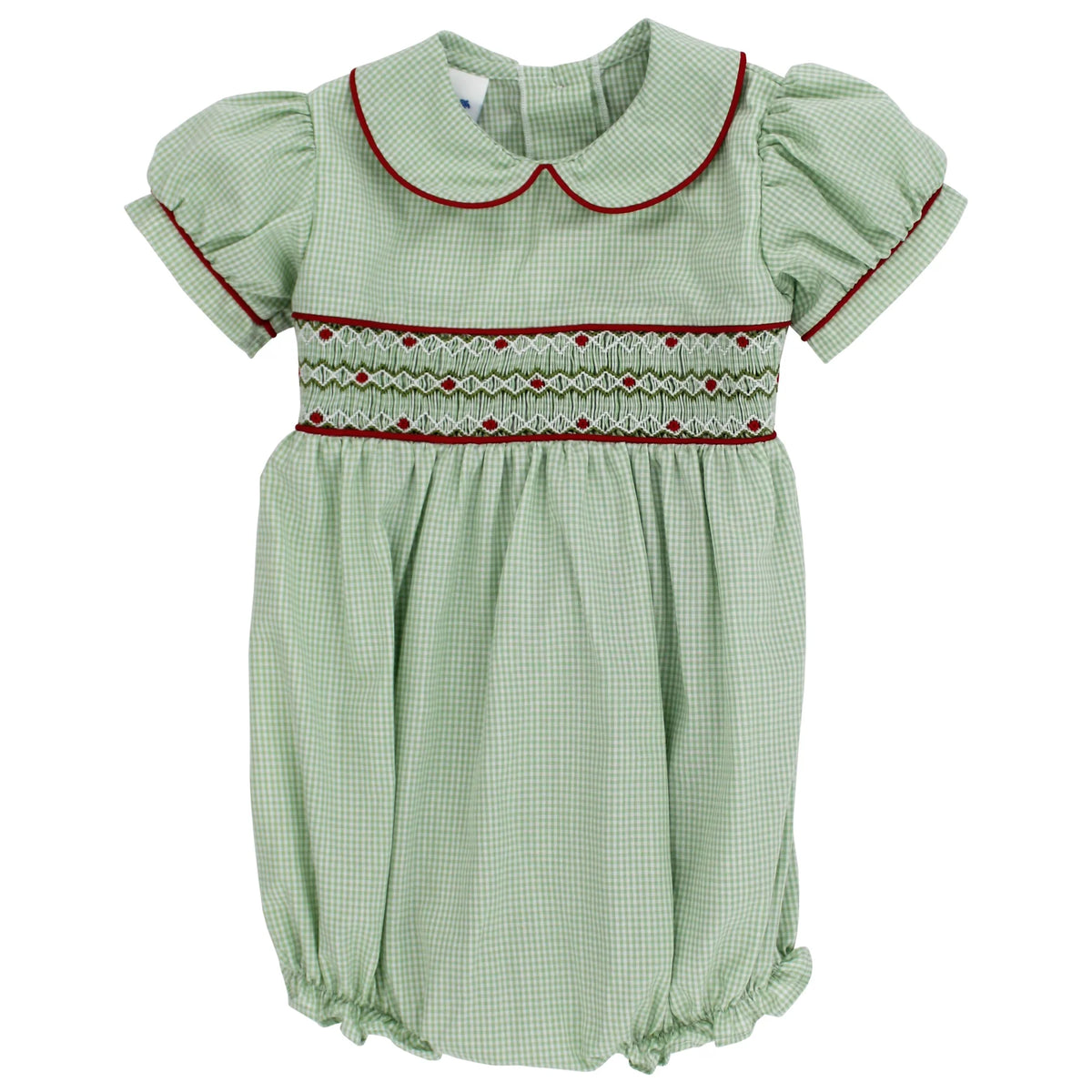 Bailey Boys Green Mistletoe Smocked Girl Bubble