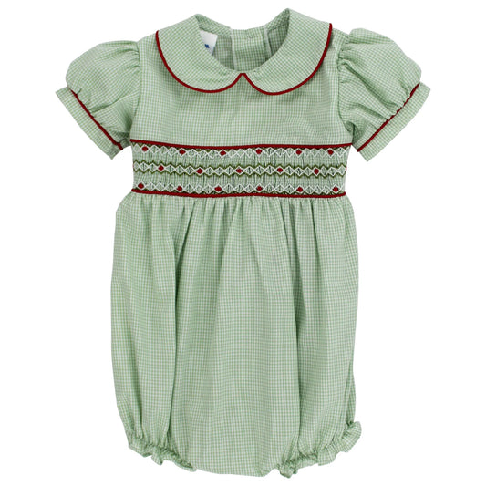 Bailey Boys Green Mistletoe Smocked Girl Bubble