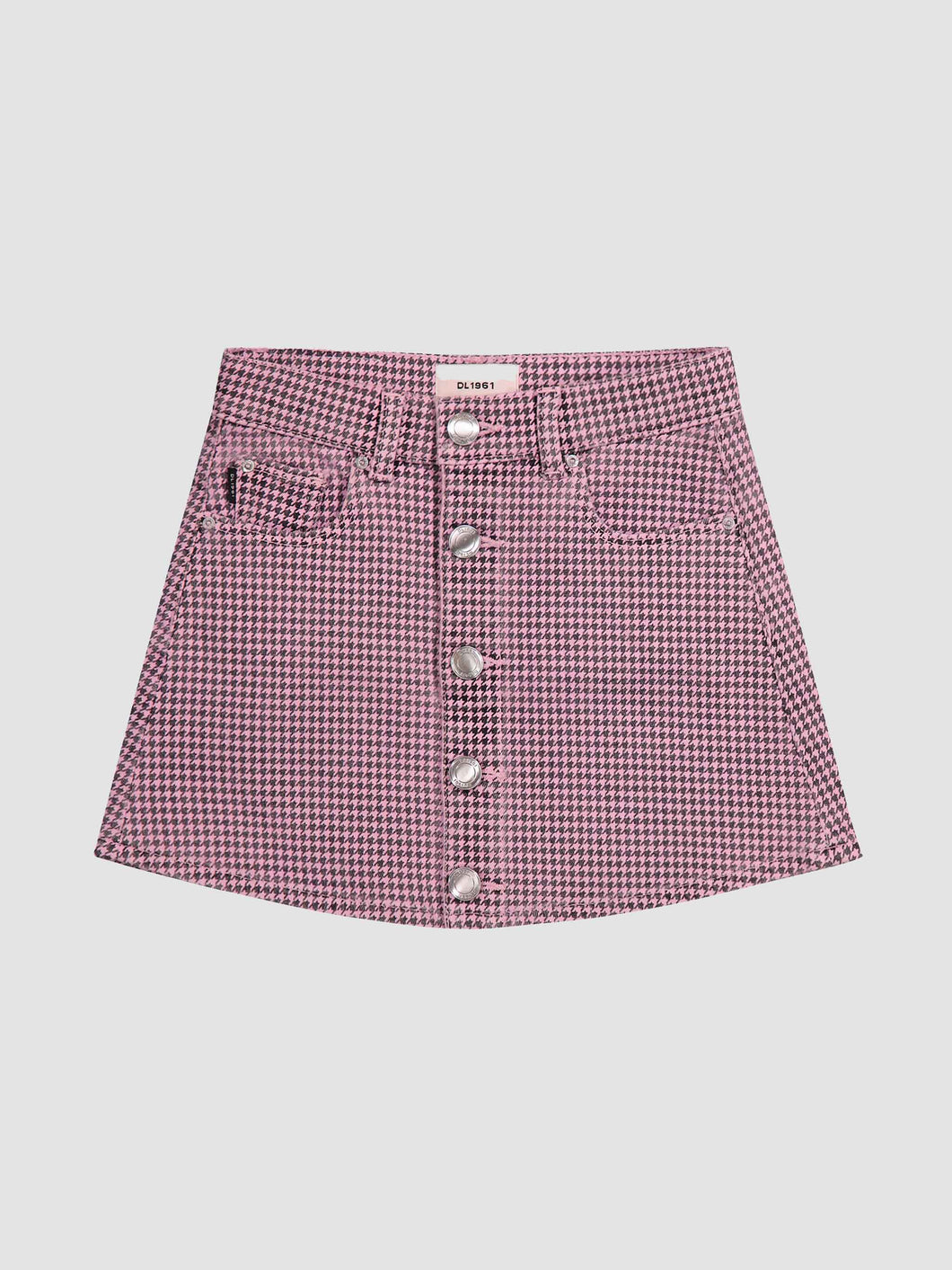 DL1961 Jenny Mini Skirt-Pink Houndstooth