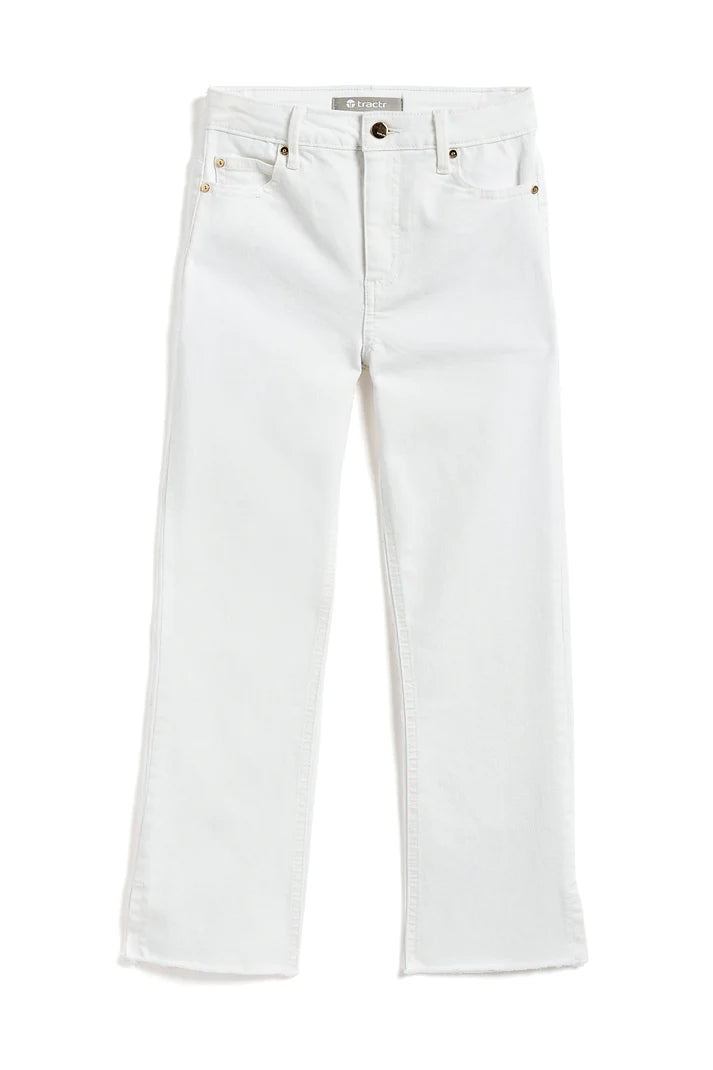 Tractr High Rise Crop Flare Jean-White