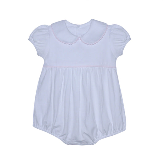 Baby Sen White Brady Bubble w/ Pink Picot Edge