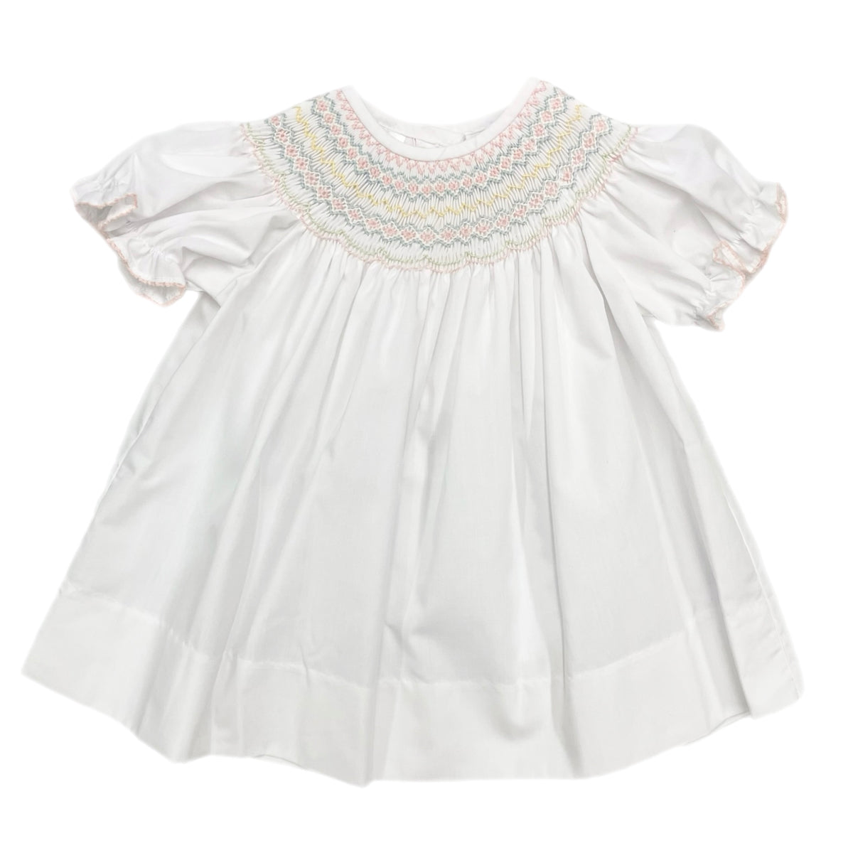 Lulu Bebe Pastel Smocked Bishop-White