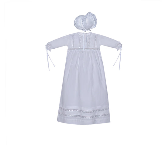Baby Sen Rory Lace & Ribbon Christening Gown-White