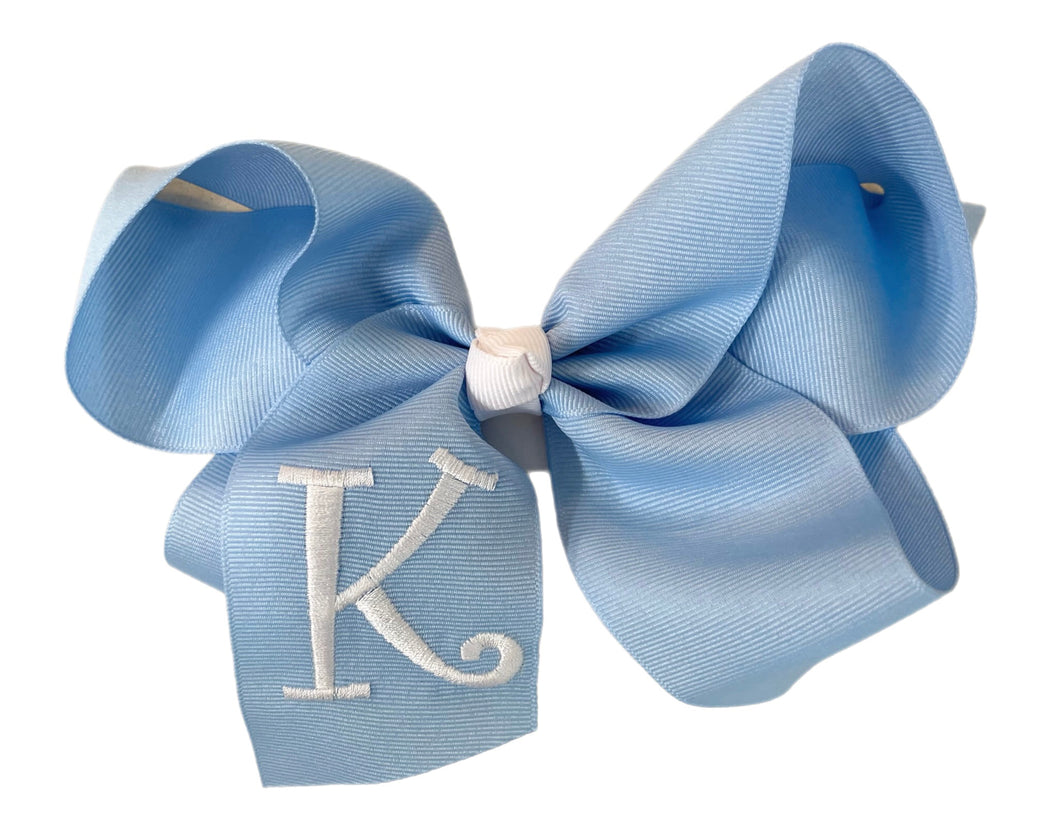 Blue Large Monogram Bow with White Letter