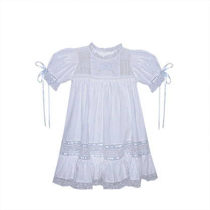 P & R White Hazel Dress w/Blue Ribbon Embroidery