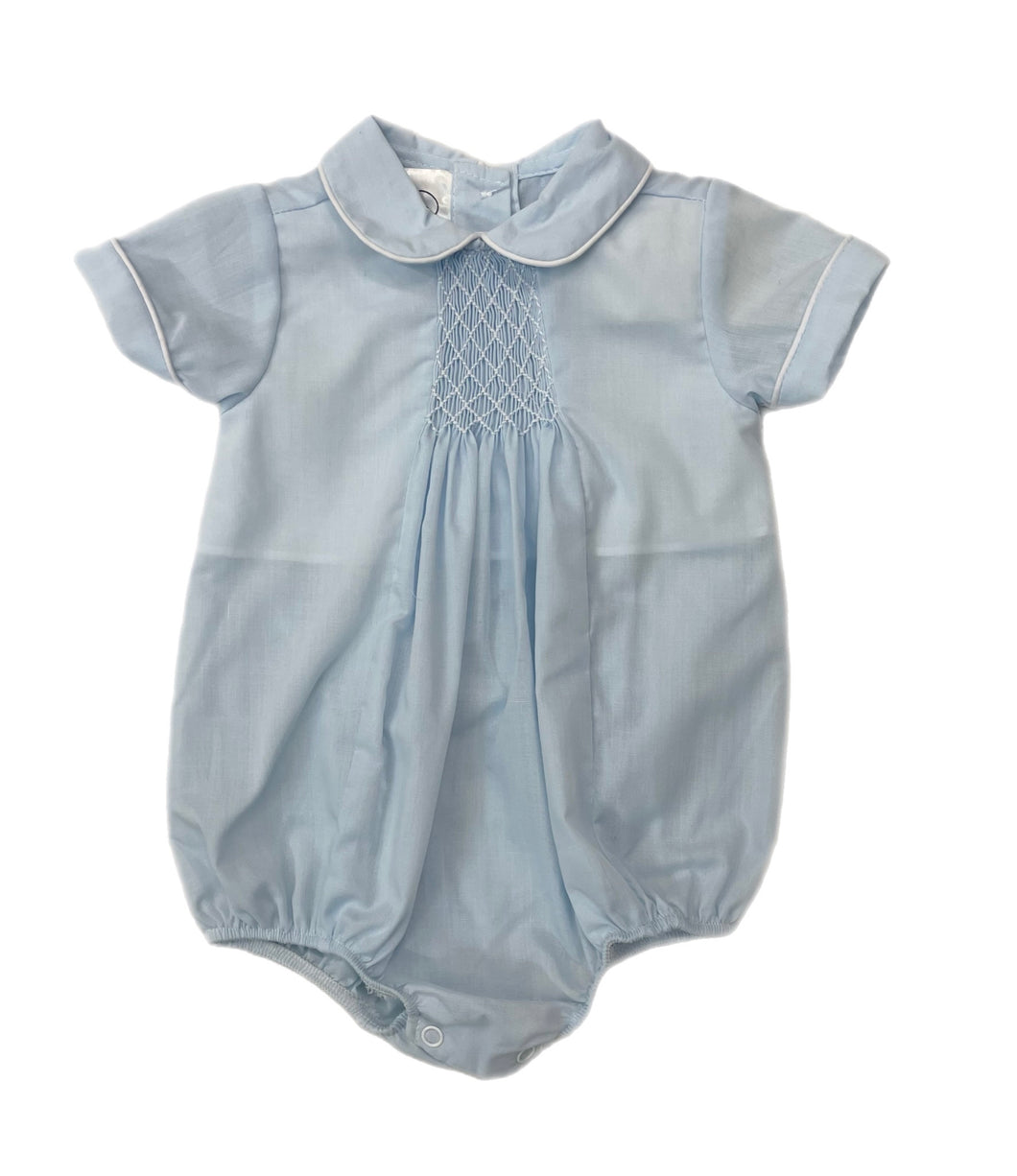 Baby Blessings Carter Smocked Center Bubble-Blue/White