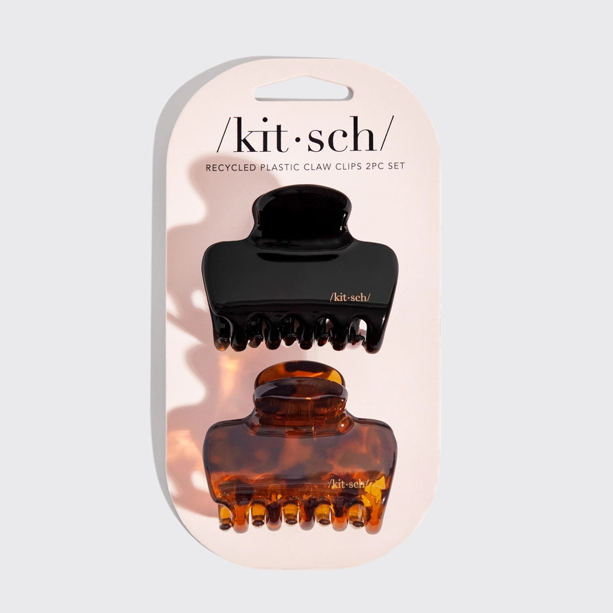 Kitsch Receycled Puffy Claw Clip 2 pc. Set-Black/Tort