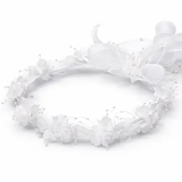 BajaBella White Flower Wreath w/ Pearl Accents