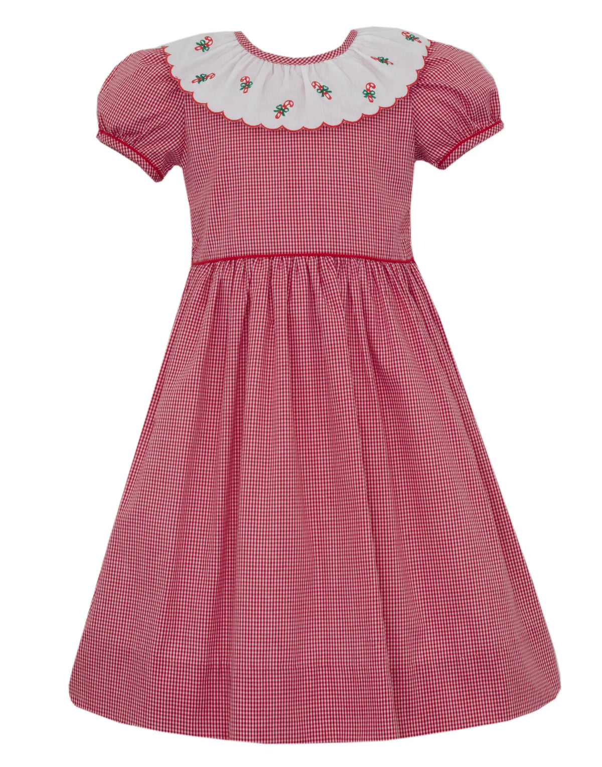 Gingham Dress w/ Emb. Candy Canes