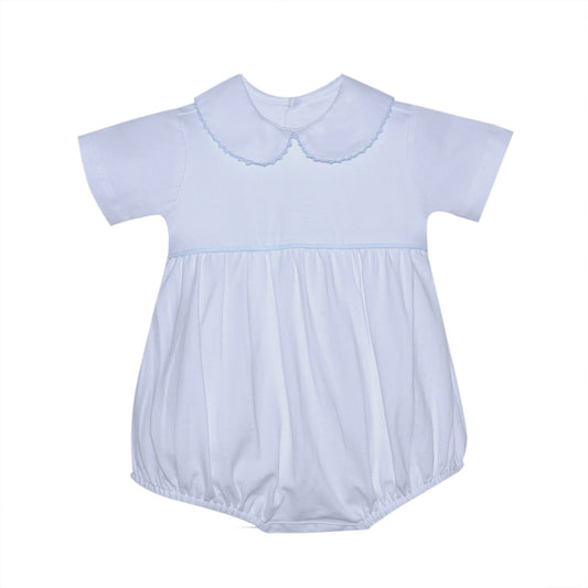 Baby Sen Brady White Bubble w/ Blue Picot Edge