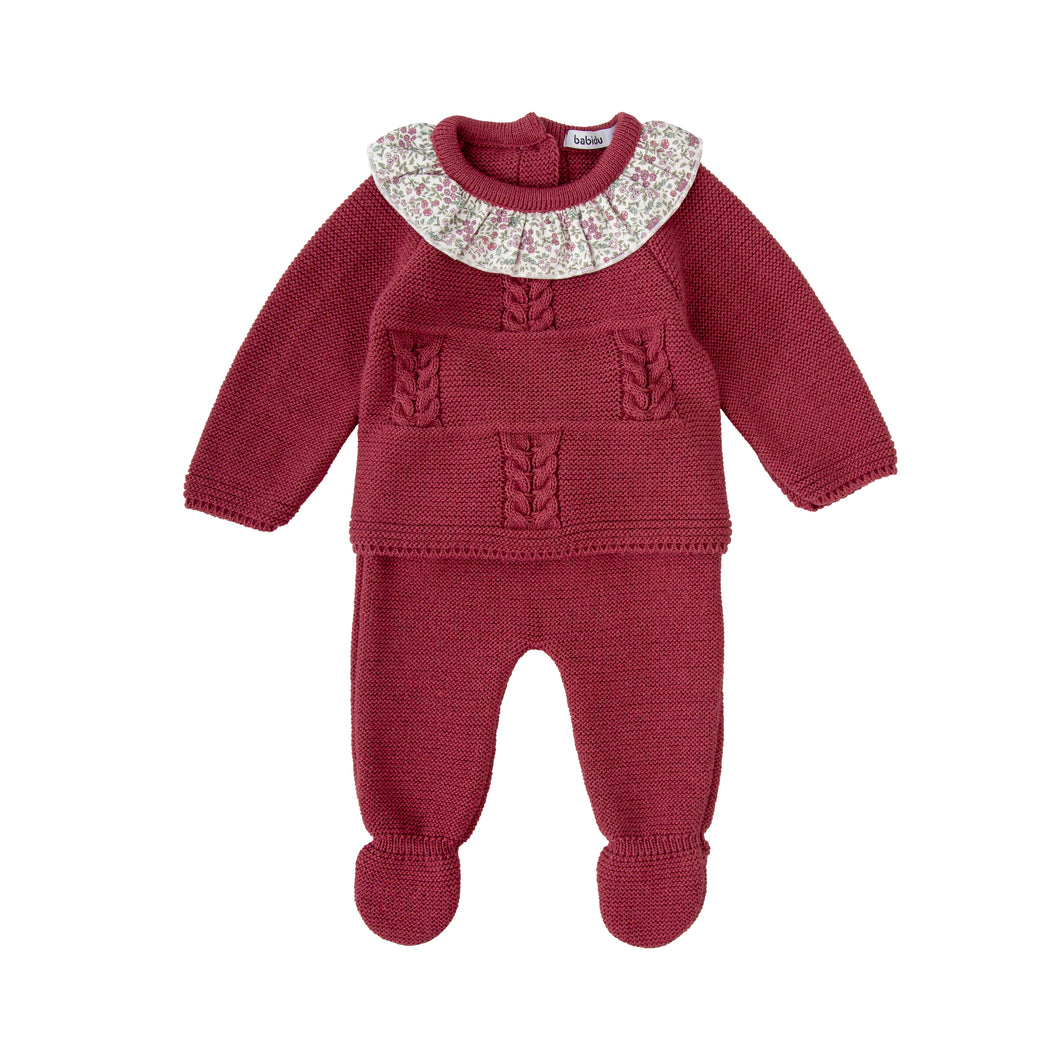 Babidu Cranberry Knitted 2 pc. Set w/ Footie/Hat