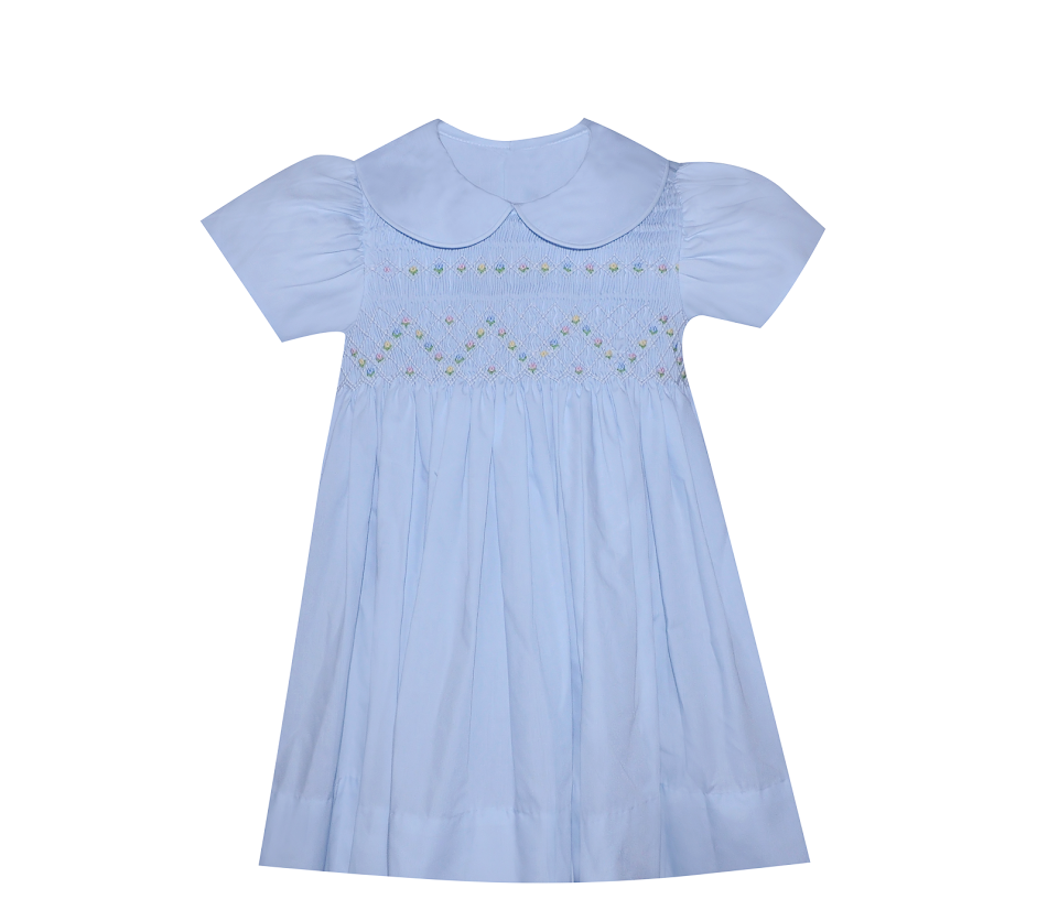 RN Blue Cate Smocked Dress with Multi Embroidery