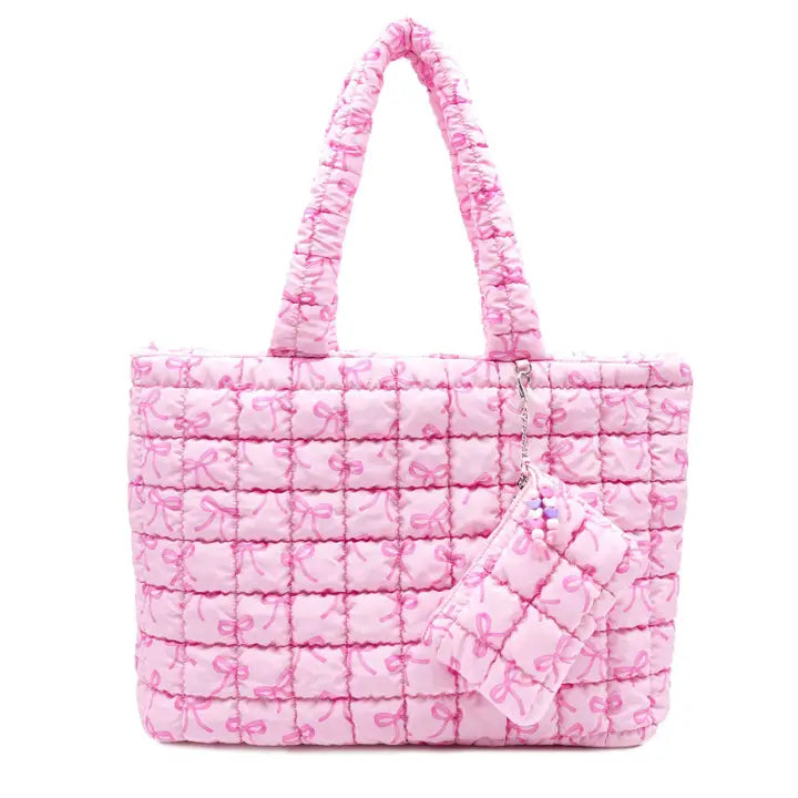 OMG Quilted Bow Large Tote Bag w/ Coin Purse