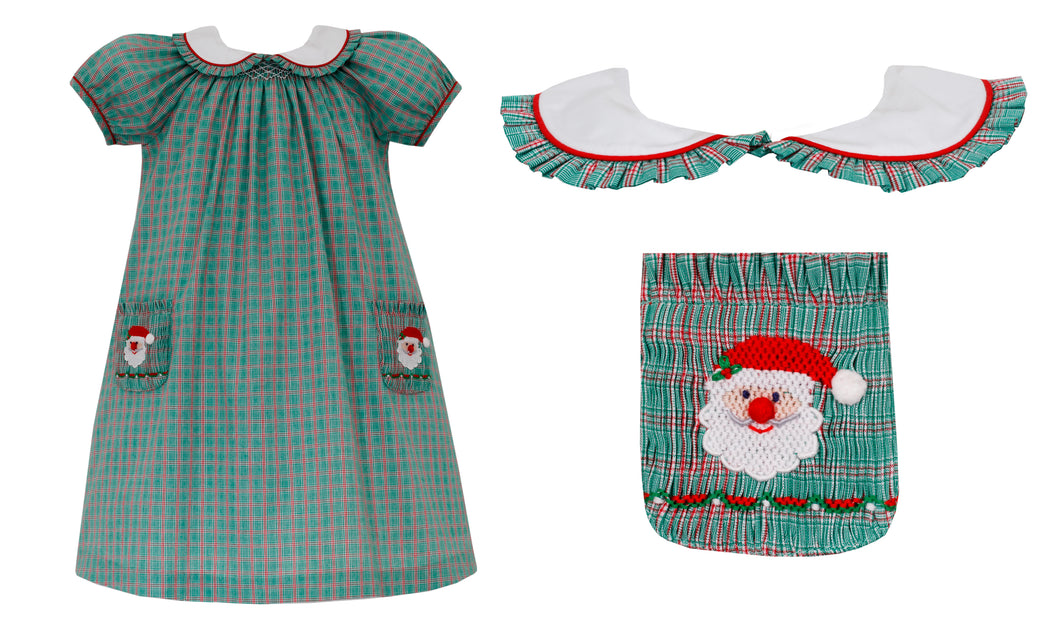 Anavini Green/Red Plaid Dress Santa Pocket