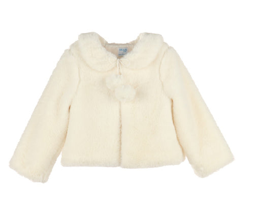 Luli & Me Cozy Fuzzy Coat w/ Poms-Ivory