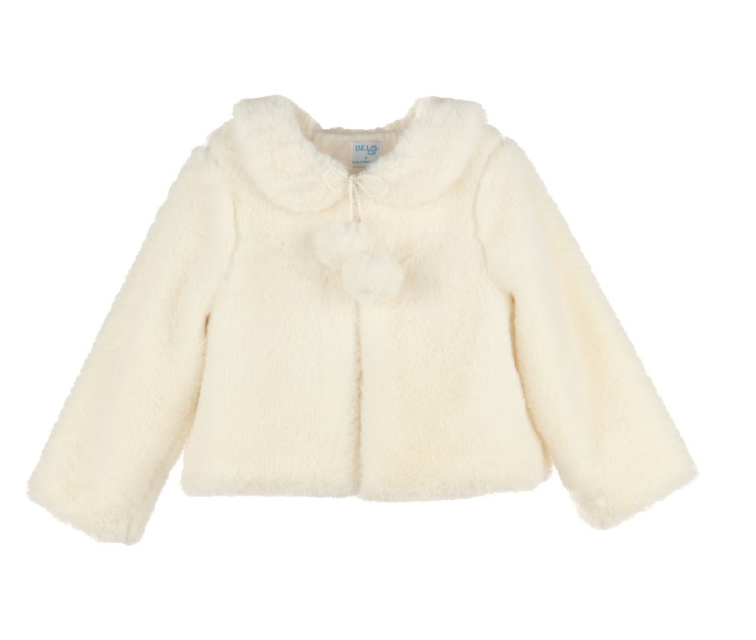 Luli & Me Cozy Fuzzy Coat w/ Poms-Ivory