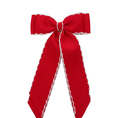 Madeline Small Bow Moonstitch Clip-Red