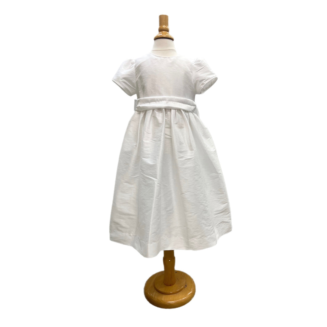 Maggie Breen White Poly Dupioni Dress w/ Sleeve and Sash