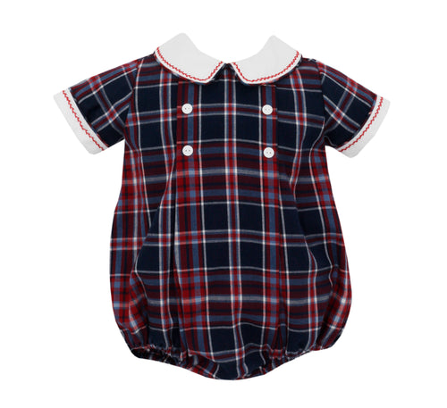 Anavini Navy/Red Plaid Boys Bubble