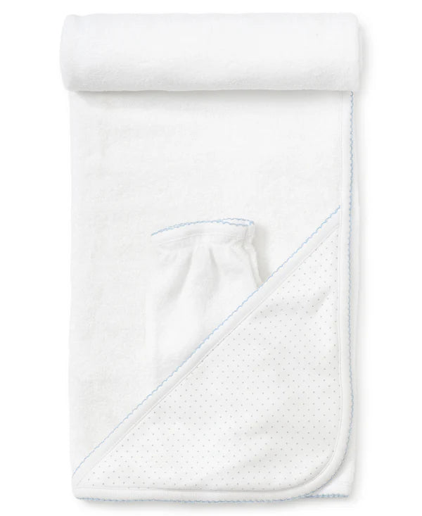 Kissy NEW Dots Towel w/Mitt-White/Lt.Blue