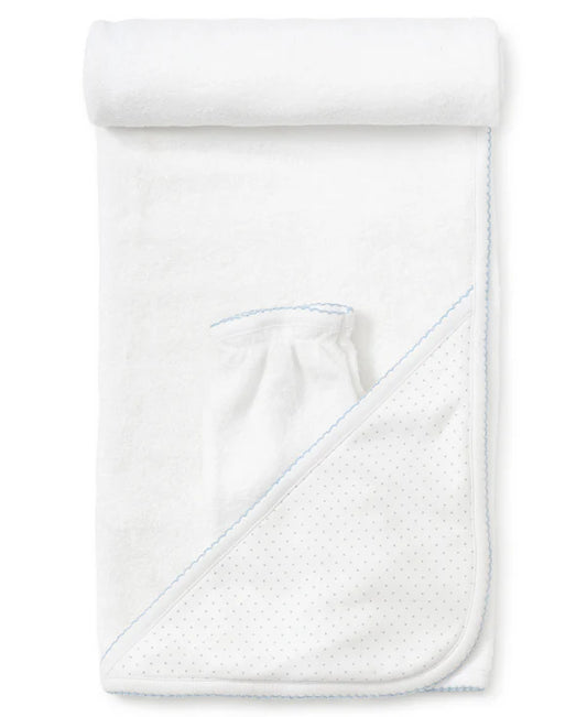 Kissy NEW Dots Towel w/Mitt-White/Lt.Blue