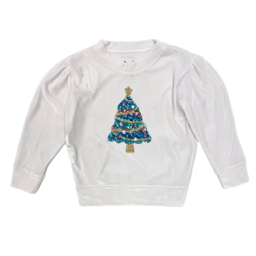Azarhia Sequin Tree Velvet Sweatshirt-White