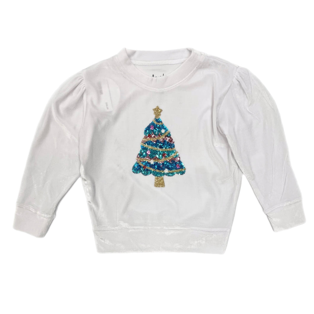 Azarhia Sequin Tree Velvet Sweatshirt-White