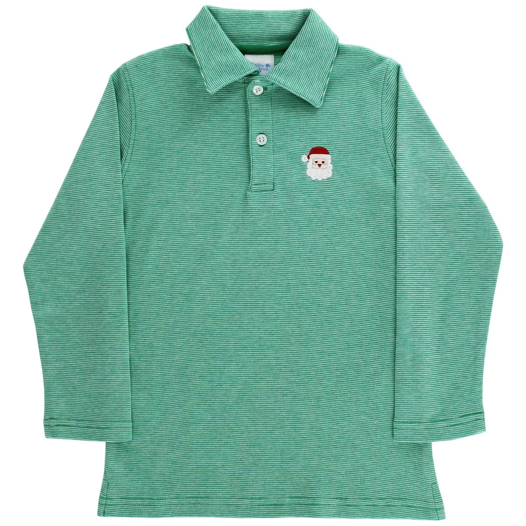 J Bailey Embroidered Santa Polo-Kelly Microstripe