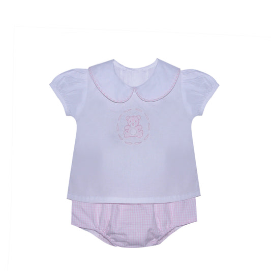 Baby Sen Teddy Bear Handstitched Diaper Set-Pink