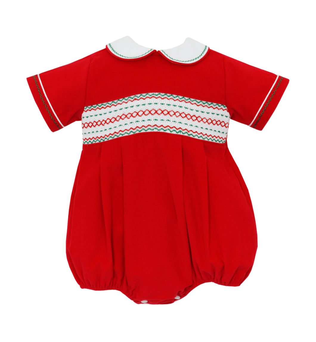 Anavini Red Cord Bubble w/ White Geometric Smocking