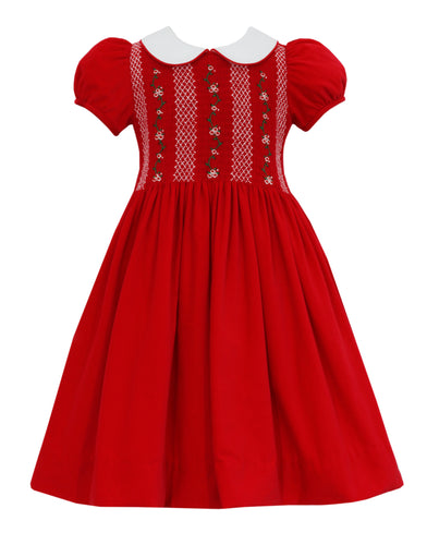 Anavini Red Corduroy Smocked Dress