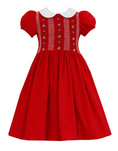 Anavini Red Corduroy Smocked Dress
