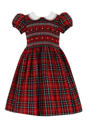 Anavini Red Holiday Plaid Smocked Dress