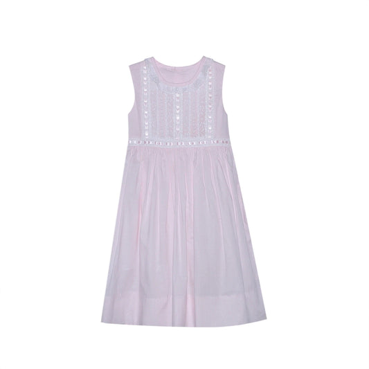 Eloise Sleeveless Dress w/ Lace and Insertions
