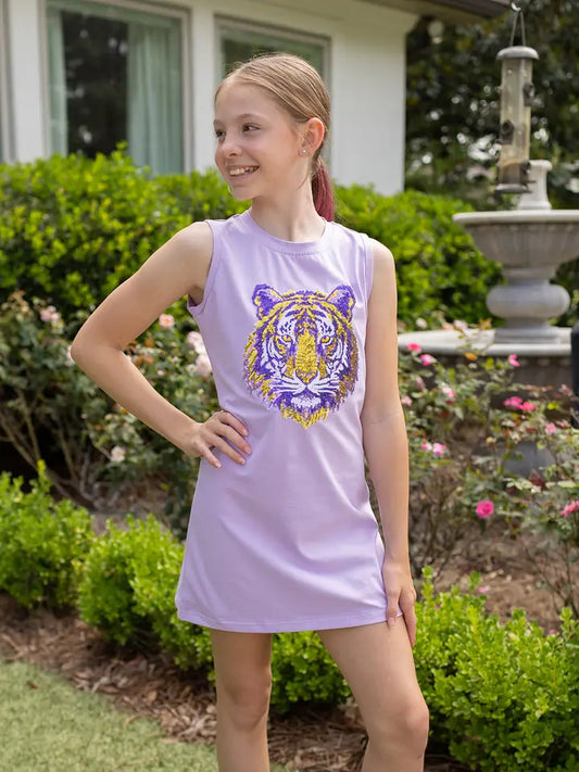 Blended Spirit Sequins Patch Tiger Face Dress