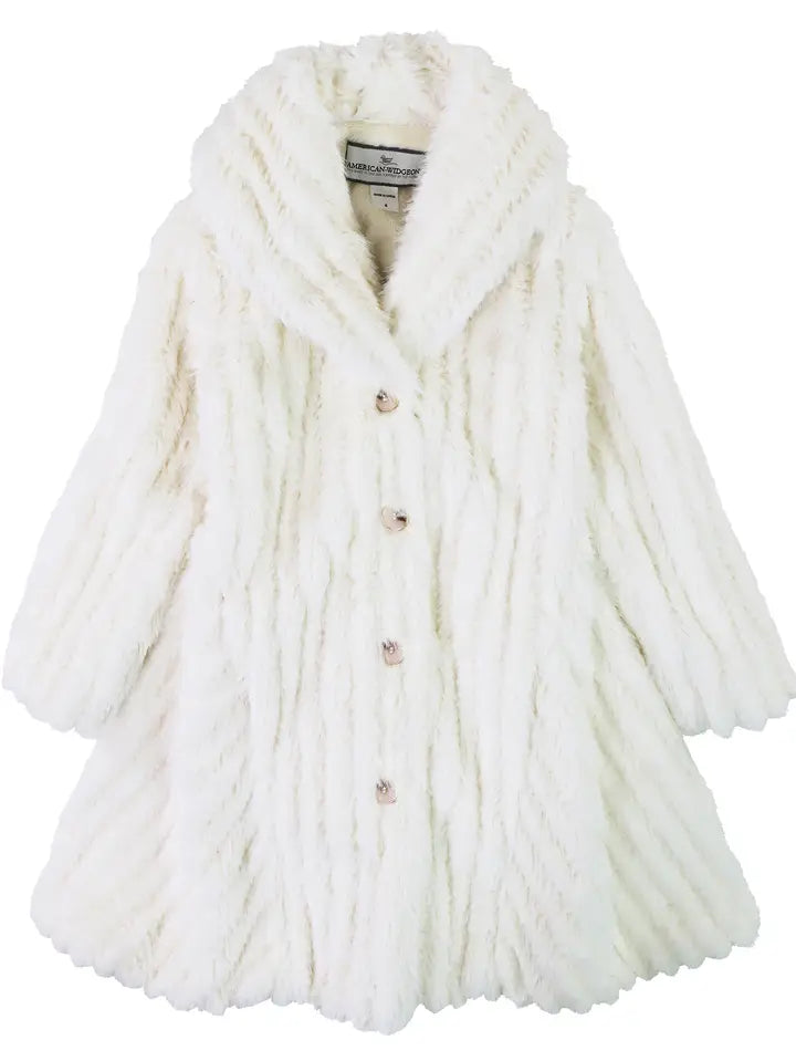 Striped Faux Fur Shawl Flounce Coat