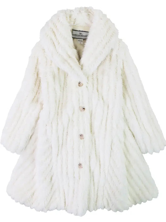 Striped Faux Fur Shawl Flounce Coat