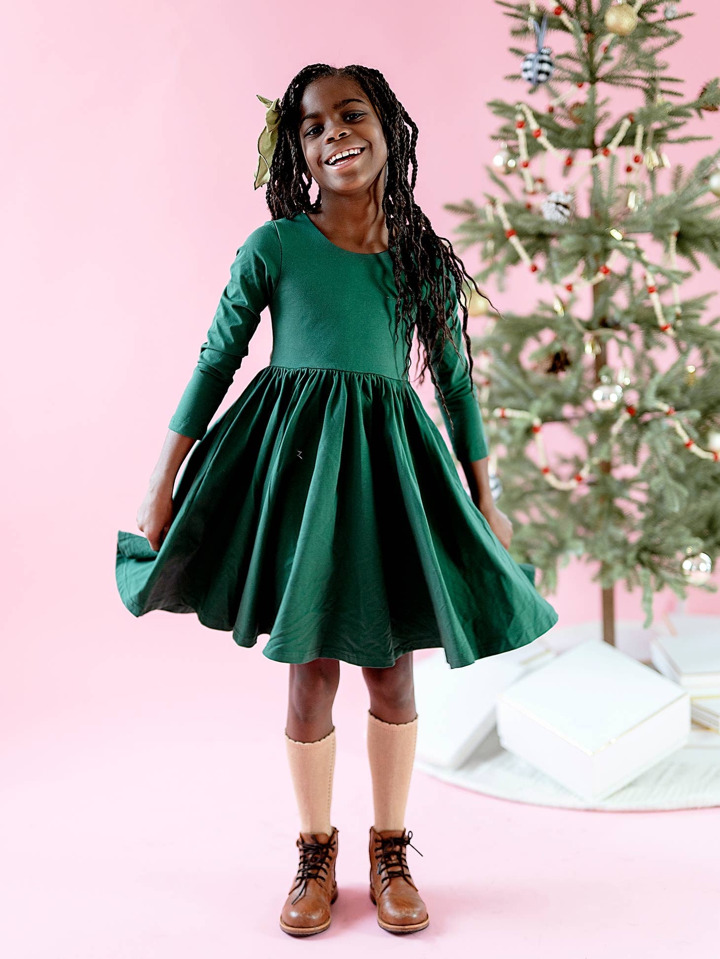 ワンピース Olive Gingham Bella Dress  organiczoo Olive Gingham Bella Dress | Organic Zoo