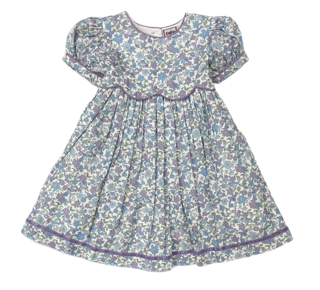 Cotton Kids Purple Floral Scallop Empire Dress